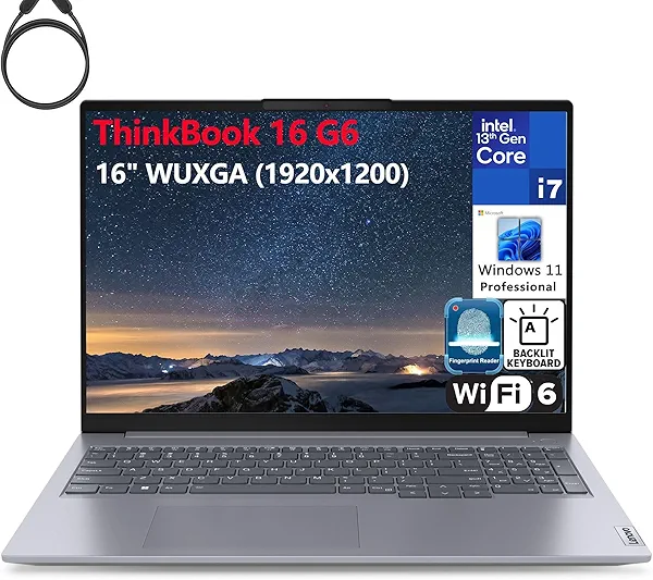 Lenovo ThinkBook 16 G6 16" FHD+ Laptop Computer, 13th Gen Intel 14-Core i7-13700H, 32GB DDR5 RAM, 1TB PCIe SSD, WiFi 6, Bluetooth 5.2, Backlight Keyboard, Fingerprint Reader, Windows 11 Pro, Tilsiy