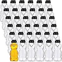 Thenshop 36 Pack 8oz Clear Honey Bear Squeeze Bottles with Black Flip Top Lids - Durable PET Plastic Honey Dispensers for Syrup & More