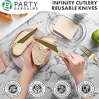 Vista 193 de Party Bargains Disposable Plastic Black Gold Cutlery Set, Infinity Modern Design Utensils, 40 Pack: 16 Forks, 8 Knives, 16 Spoons