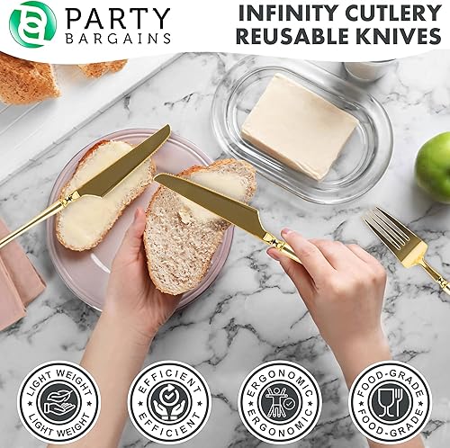 Miniatura 193 de Party Bargains Disposable Plastic Black Gold Cutlery Set, Infinity Modern Design Utensils, 40 Pack: 16 Forks, 8 Knives, 16 Spoons