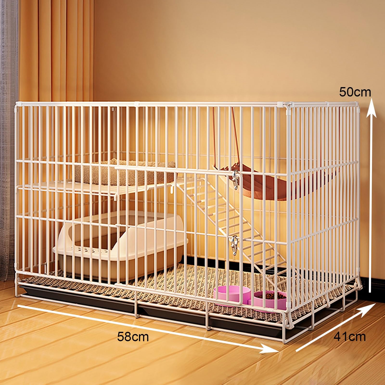 Cage pour Chat Interieur Enclos Chat Exterieur Grande Taille Pliable Grille Métallique Robuste avec Plateau Facile À Assembler Peut Accueillir 1 À 2 Chats Chinchillas(White,Medium)