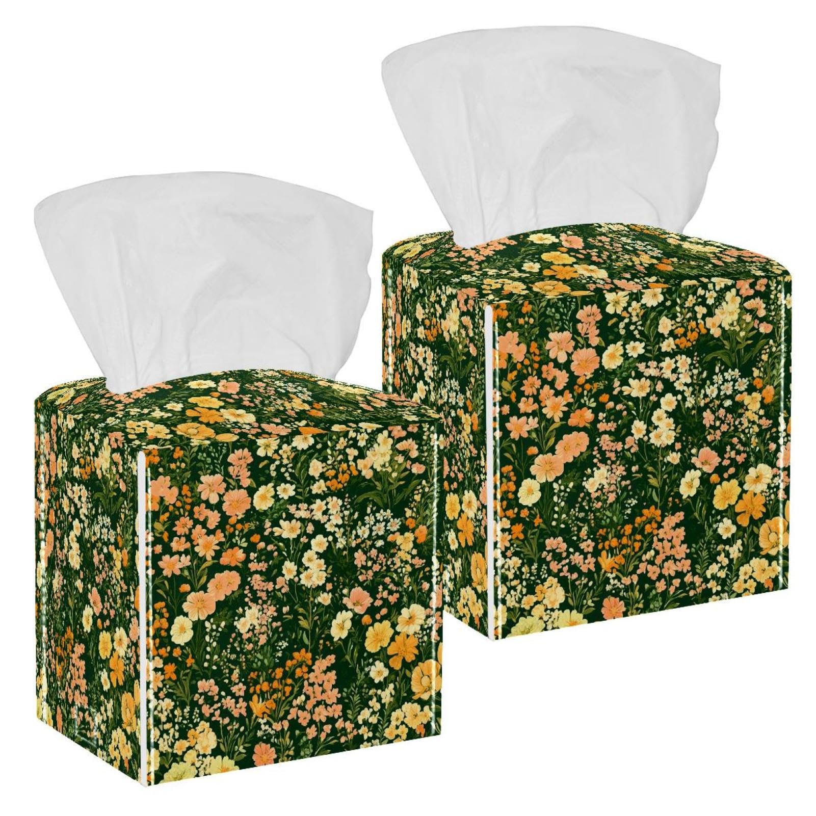 Boîte à mouchoirs en cuir motif floral pour salle de bain Lot de 2