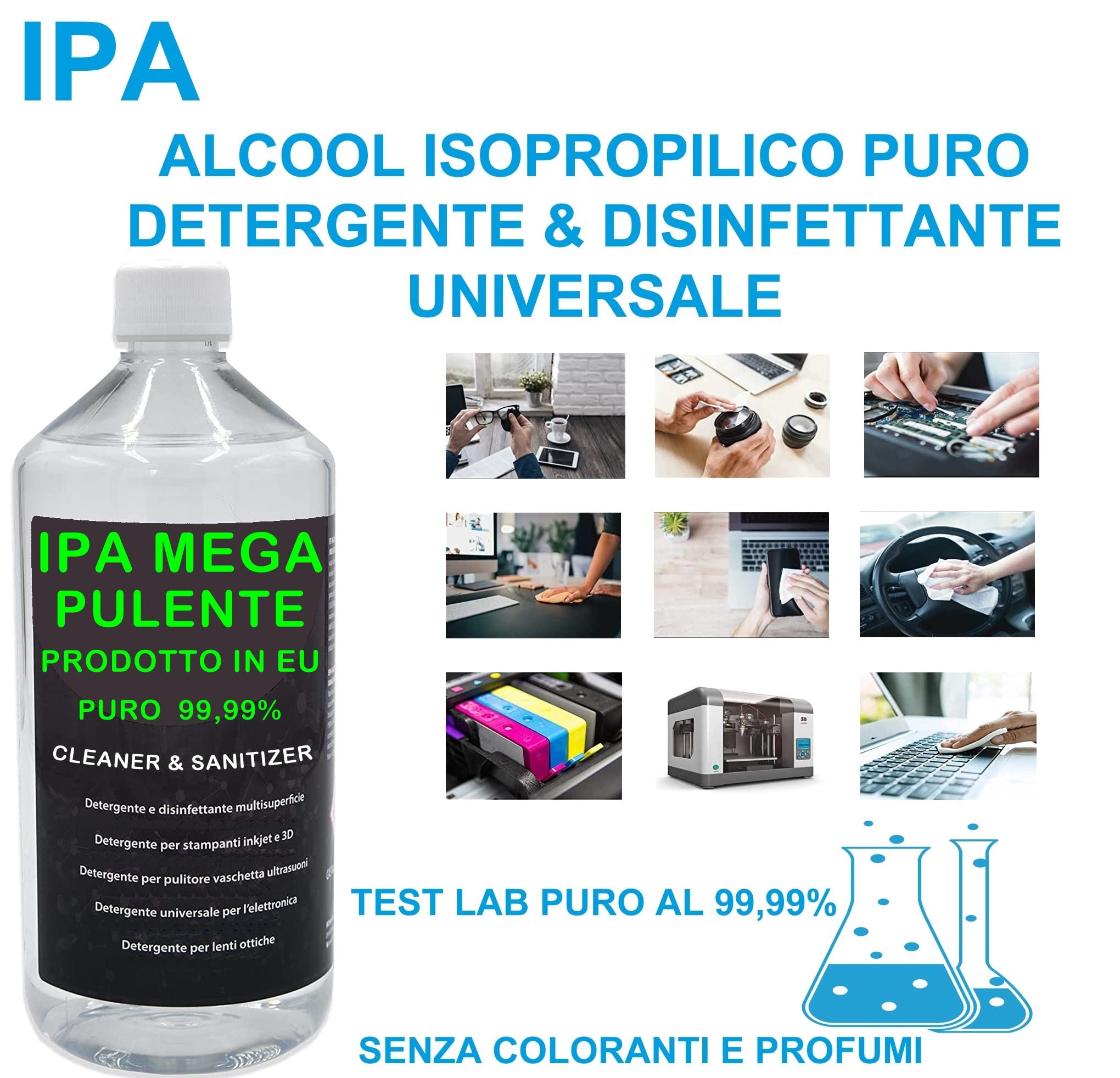 IPA MEGA PULENTE PURO Isopropanolo, Alcool Isopropilico, Detergente per Pulizia Stampanti 3D E Elettronica 1 Litro