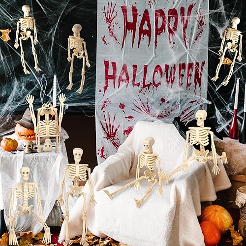 Miniatura 2 de 12 mini figuras de esqueleto, pequeños esqueletos pequeños para manualidades, suministros de decoración de fiesta de Halloween