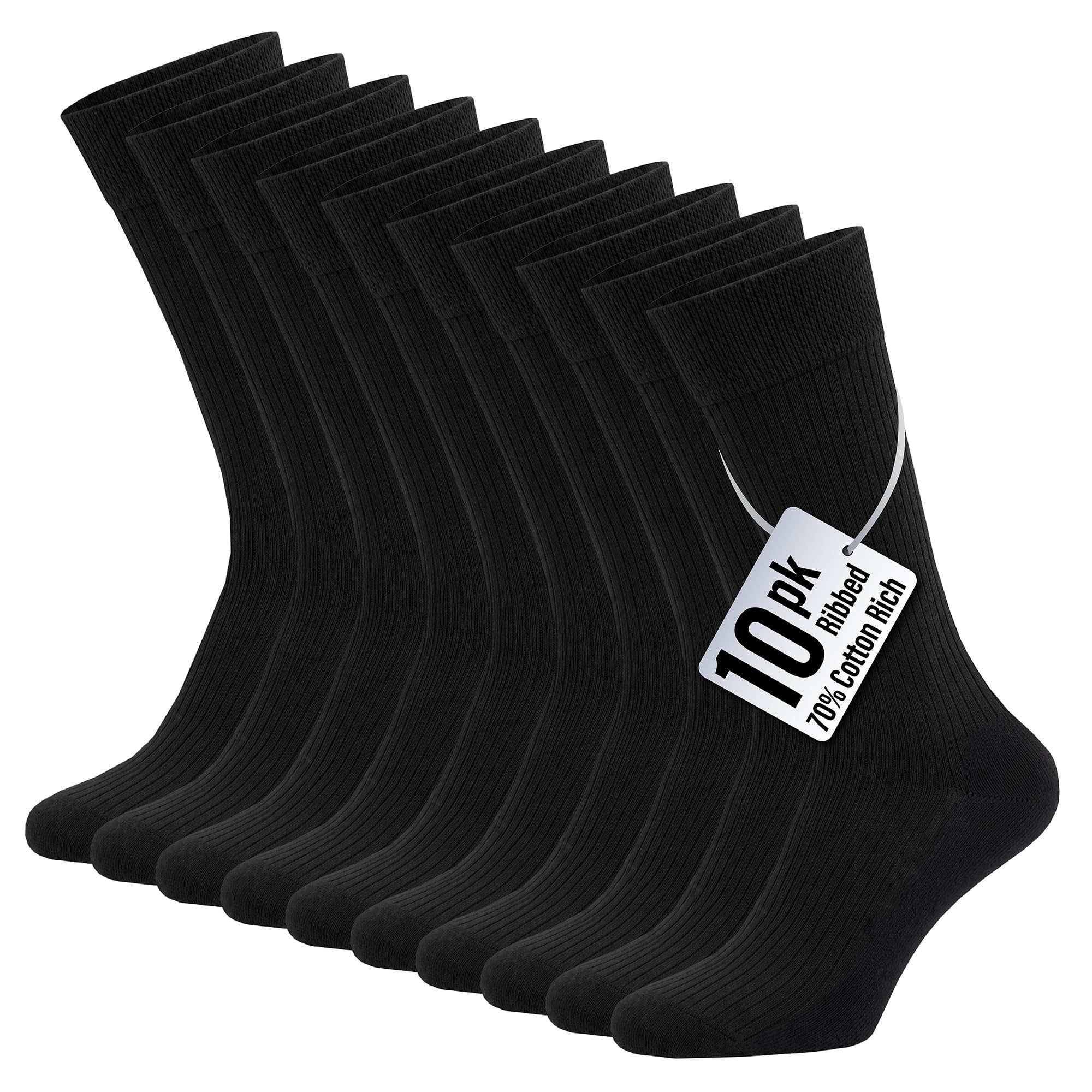 The Essentials Wardrobe 10PK Mens Drop Needle Ankle Socks - UK 9-11/EU 43-45 - Black