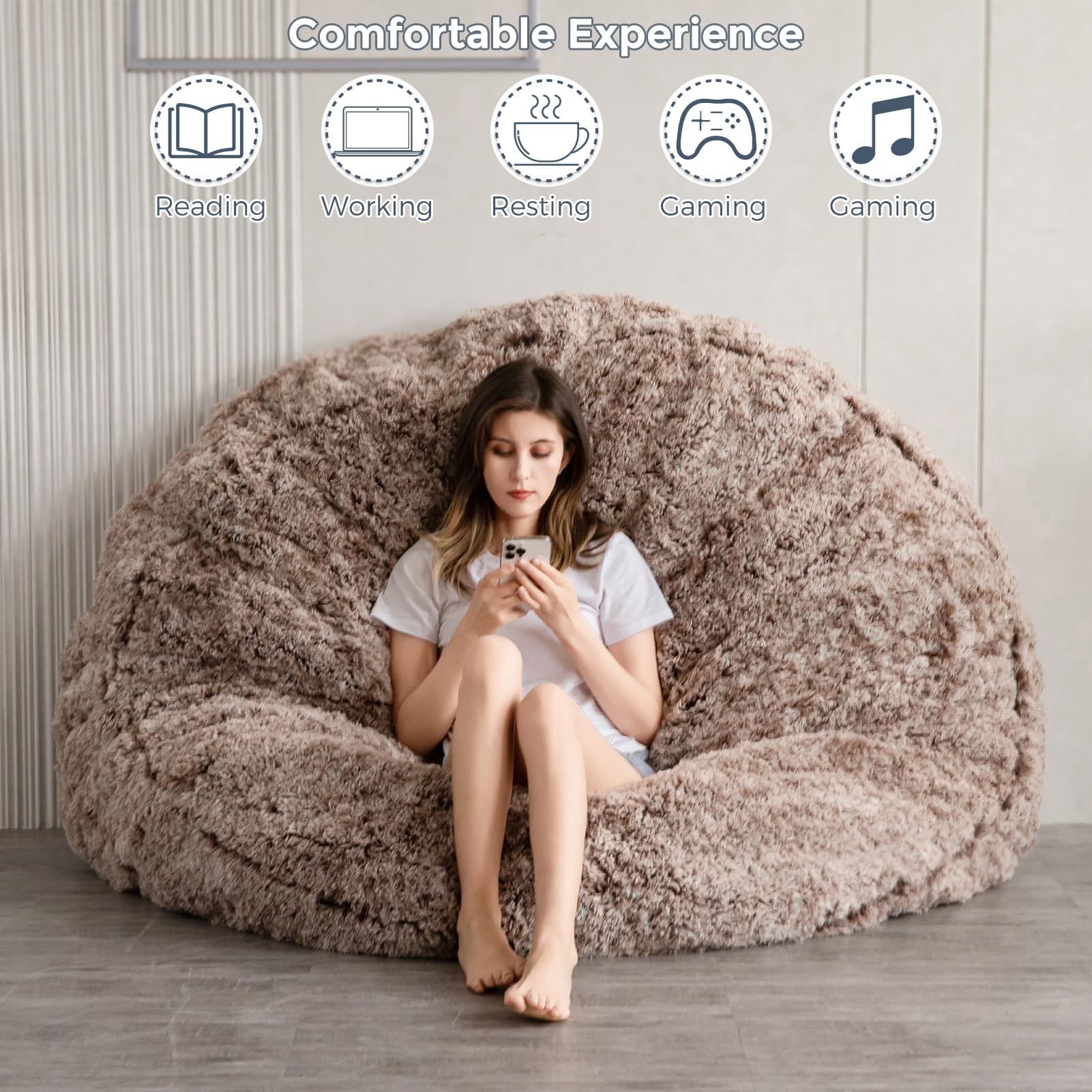 MAXYOYO Pouf Poire Géant Marron - Canapé Lit 3 En 1 Avec Housse Fausse Fourrure, Confort Moelleux Pour Adulte