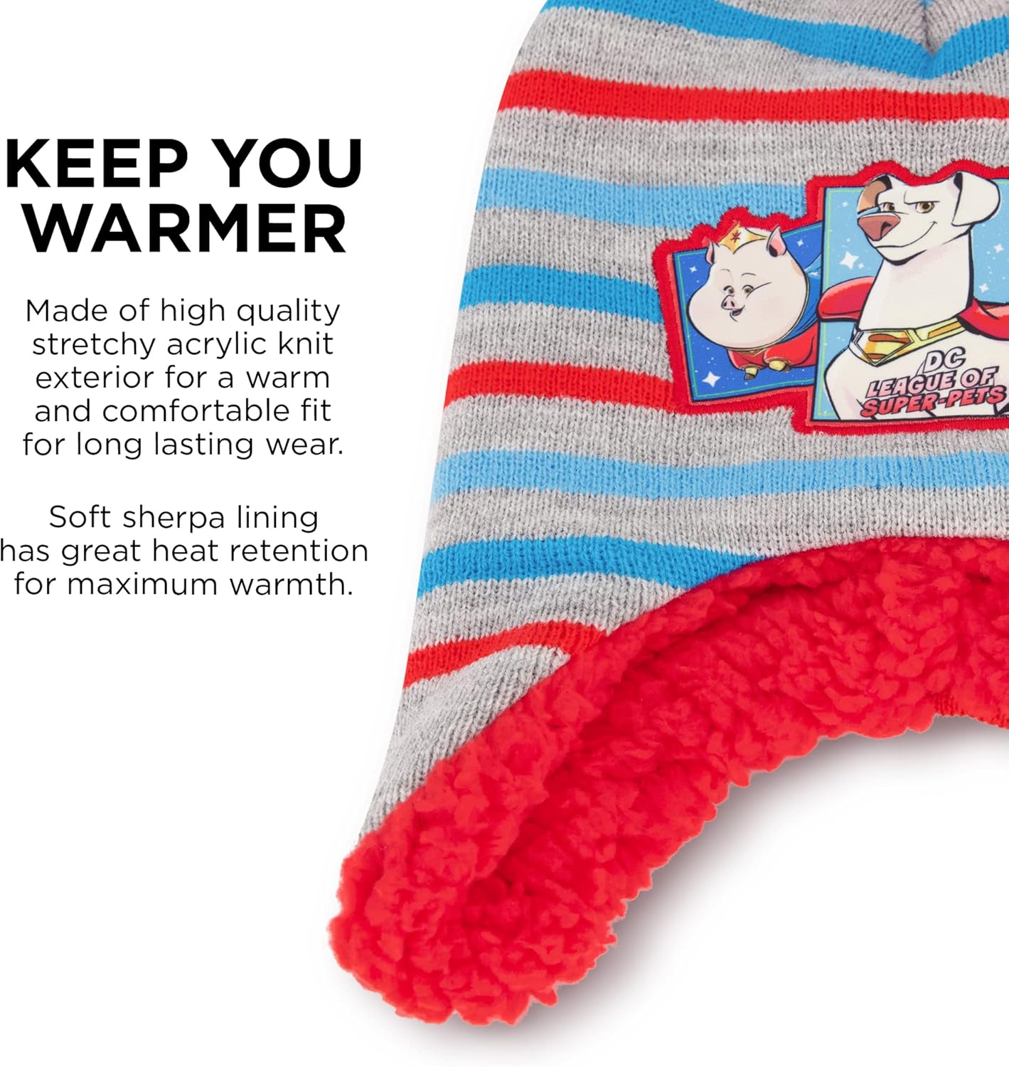 DC Comics Boys Toddler Winter Hat And Mitten With Sherpa Lining, Super-Pets Beanie For Ages 2-4 - Image 4