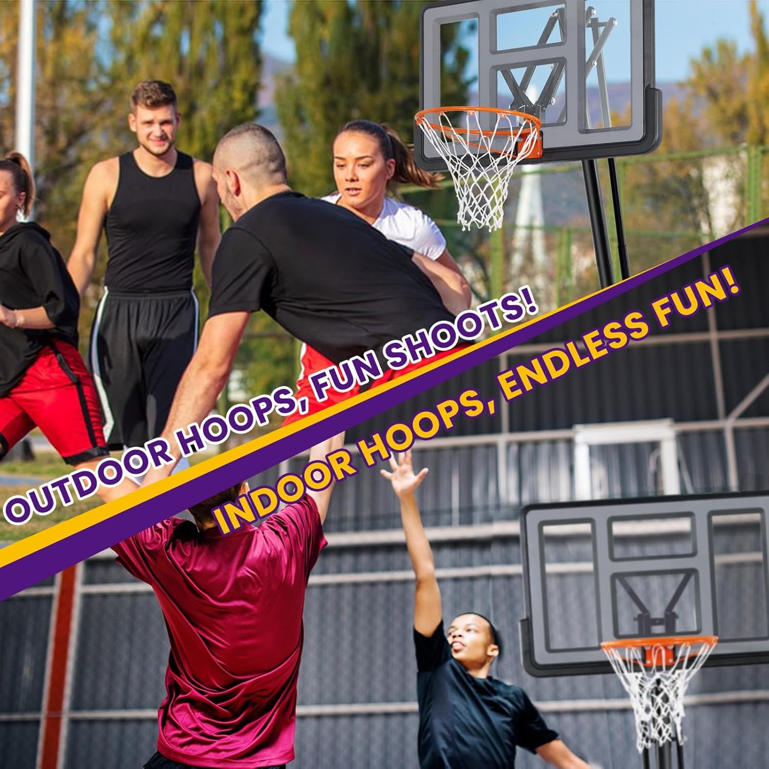 Basketball-Hoop, Portable-Basketball-Goal-System for Outdoor Indoor Use 44/48 inches Backboard and Adjustable Height for Youth and Adults