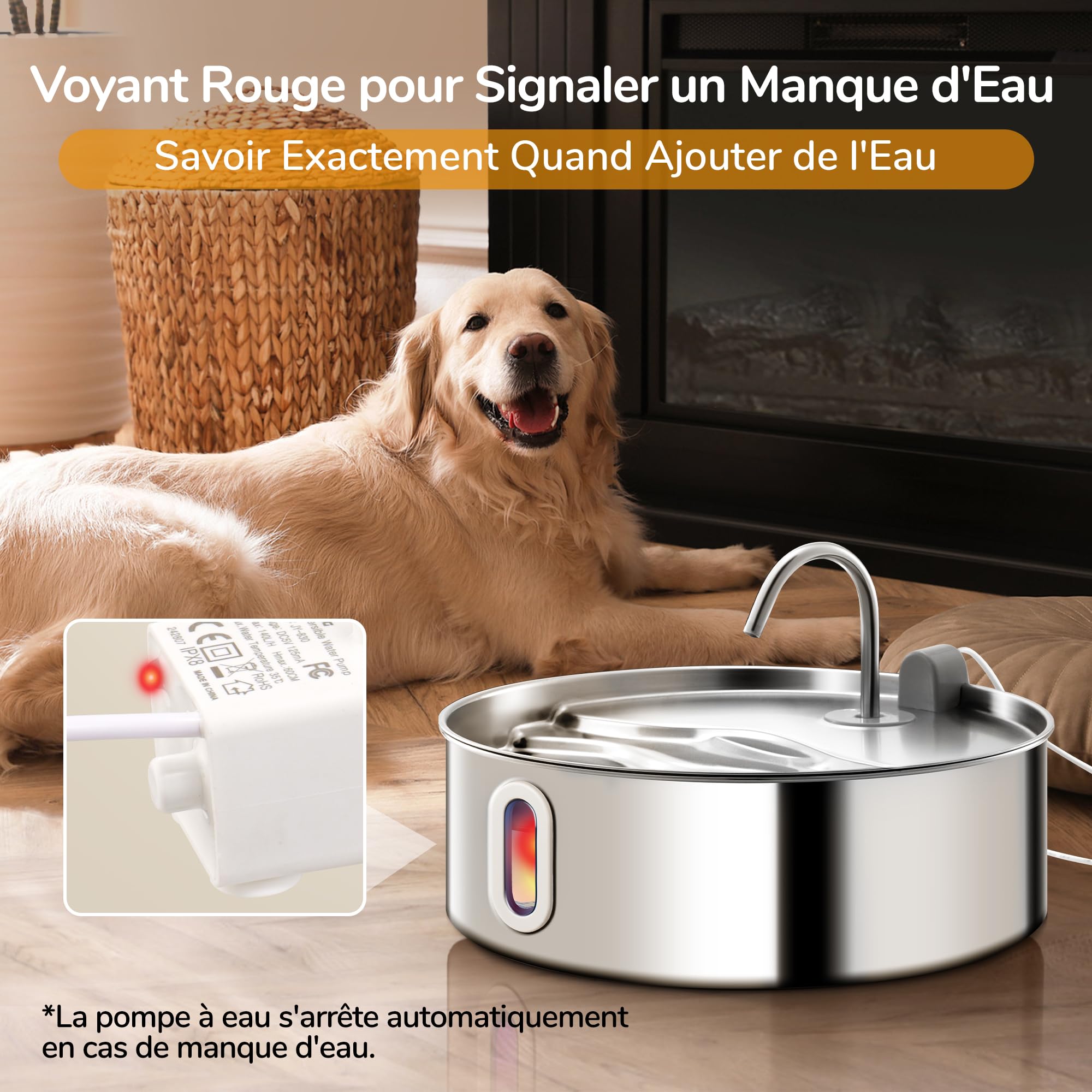 FUKUMARU Fontaine à Eau Chat et Chien, 7L Super Silencieuse en Acier Inoxydable avec Fenêtre Visible, Distributeur Eau Chat avec 3 Filtres de Remplacement