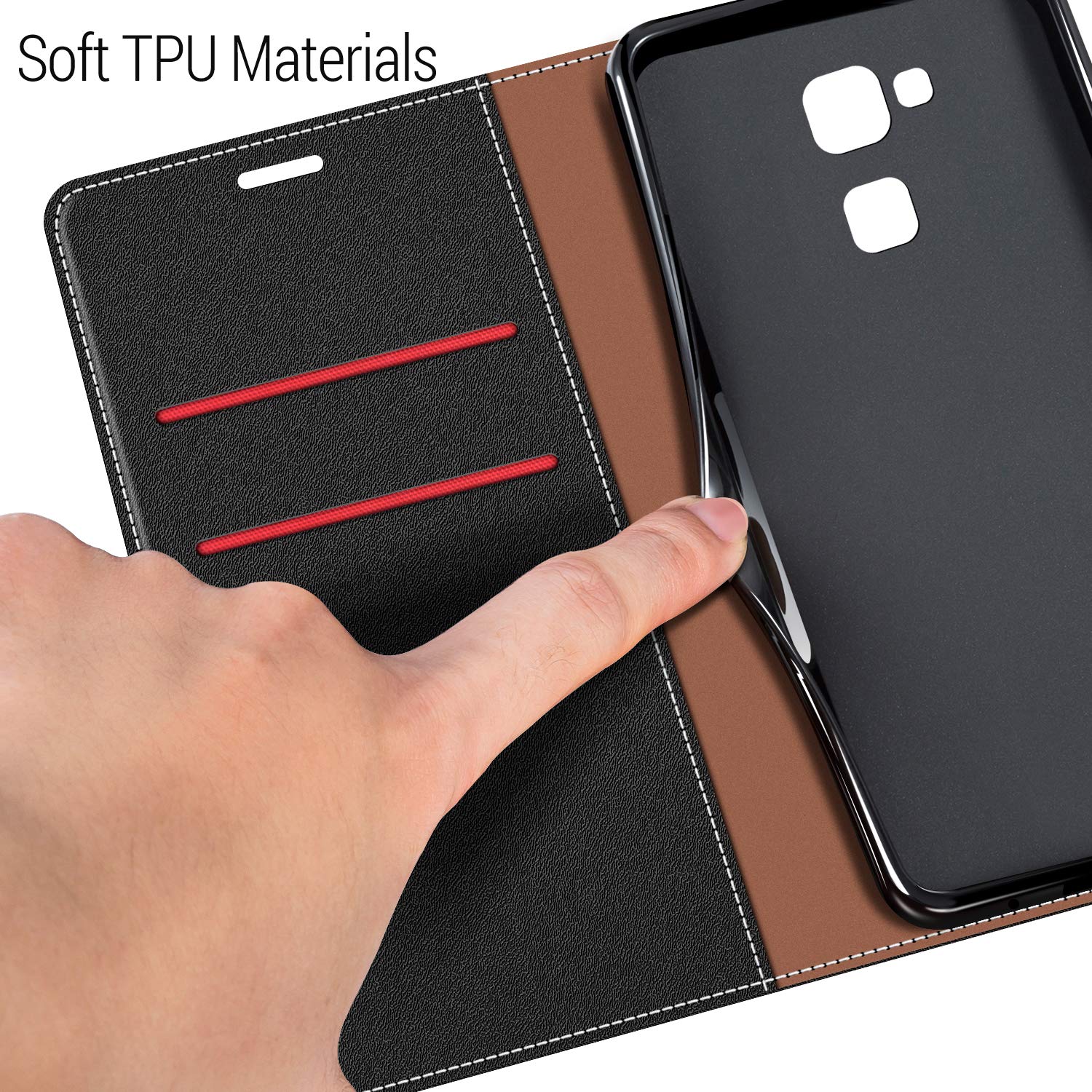 COODIO Leder-Handyhülle Für Huawei Mate 7 – Klapphülle Mit Magnet, Kartenfächern Und Standfunktion