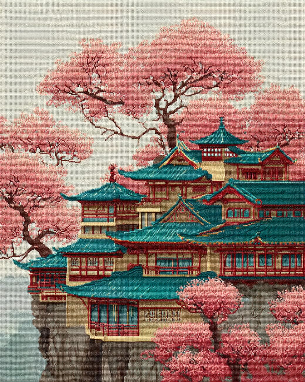Rqwybcaxn Bead Embroidery Kits Oriental Architecture 40x50cm