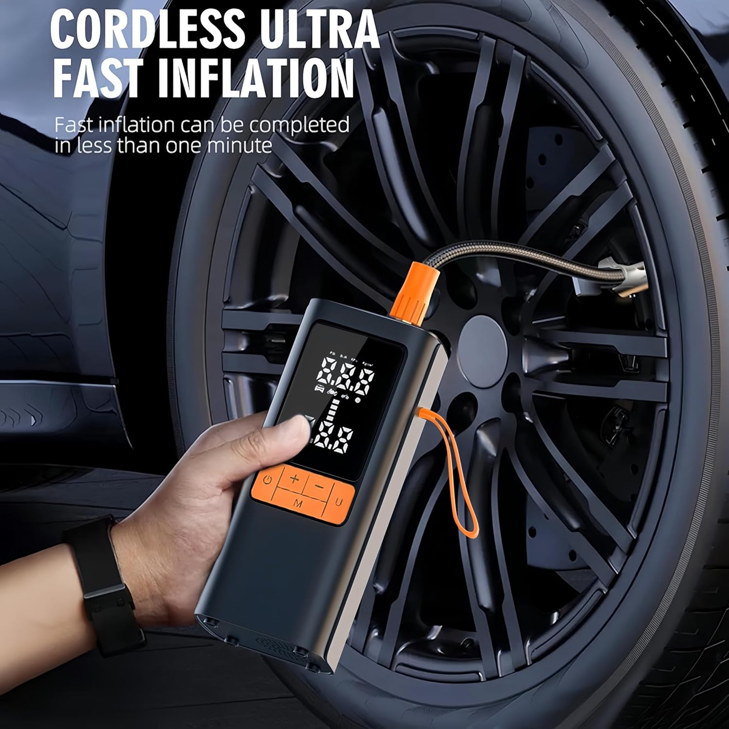 Tire Inflator Portable Air Compressor - 150PSI with Digital Dual-Value Display & LED Light, 12V DC for Cars, Motorcycles, Bicycles, Balls, etc.​
