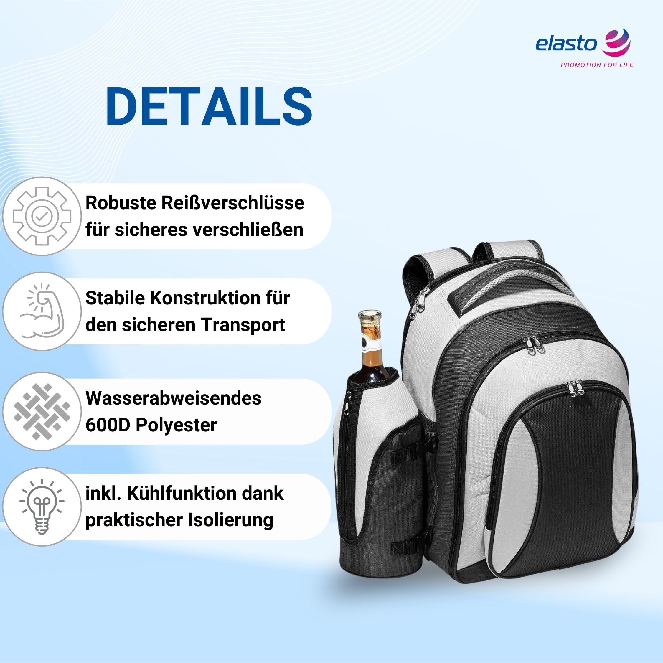 Picknickrucksack 4 Personen - Picknickset 21 TLG. - Wasserabweisender Deluxe Kühlrucksack mit großem Kühlfach - Camping-Besteck und wiederverwendbares Geschirr