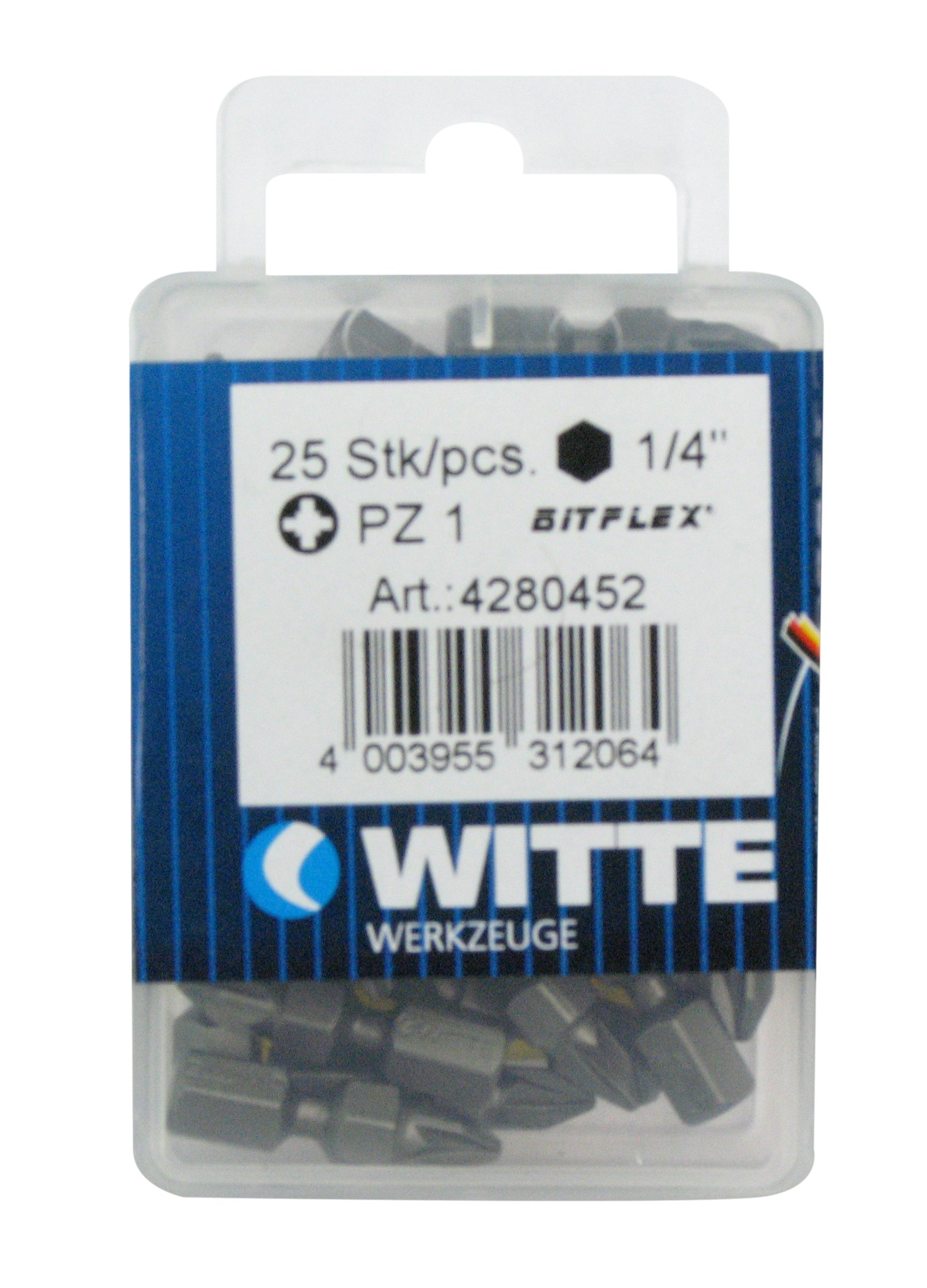 WITTE 428045 - Puntas destornillador en cajita de plástico - Largo 25 mm - PZ 1 BITFLEX - 25 unidades.