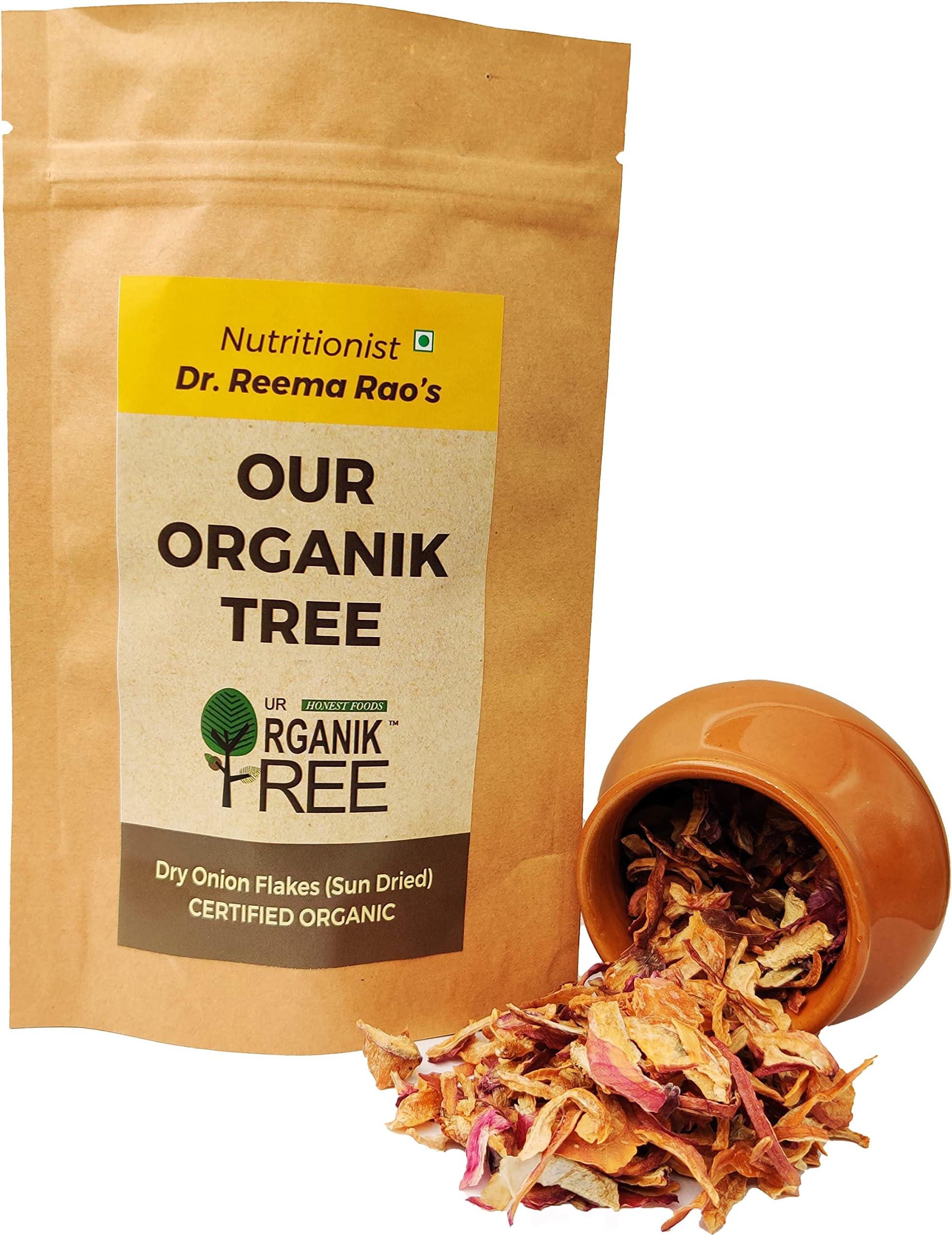 Our Organik Tree Certified Organic Dry Onion Flakes | Sukha Pyaz | Not Fried | Sun Dried | No Gmo| No Preservatives 4 (400gm)