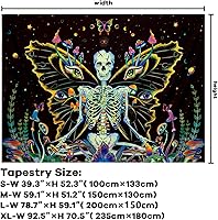 Vista 6 de Amtoodopin Tapiz de esqueleto de luz negra, tapiz de mariposa, tapiz de mal de ojo, tapiz de pared reactivo a los rayos UV, tapiz de pared
