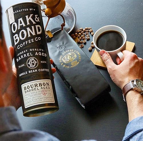 Miniatura 5 de Oak & Bond Coffee Co. Bourbon Barrel Aged Coffee, grano entero de origen único de Brasil, tostado medio, chocolate, caramelo, naranja mandarina,