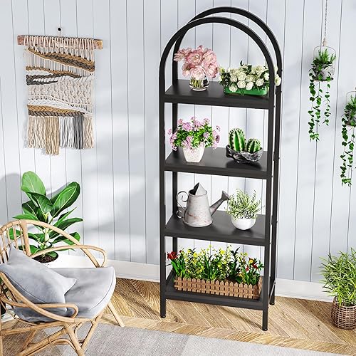 Miniatura 6 de Tribesigns Estantería abierta de 4 niveles, estantería industrial arqueada de 71 pulgadas con marco de metal, estante de almacenamiento de granja