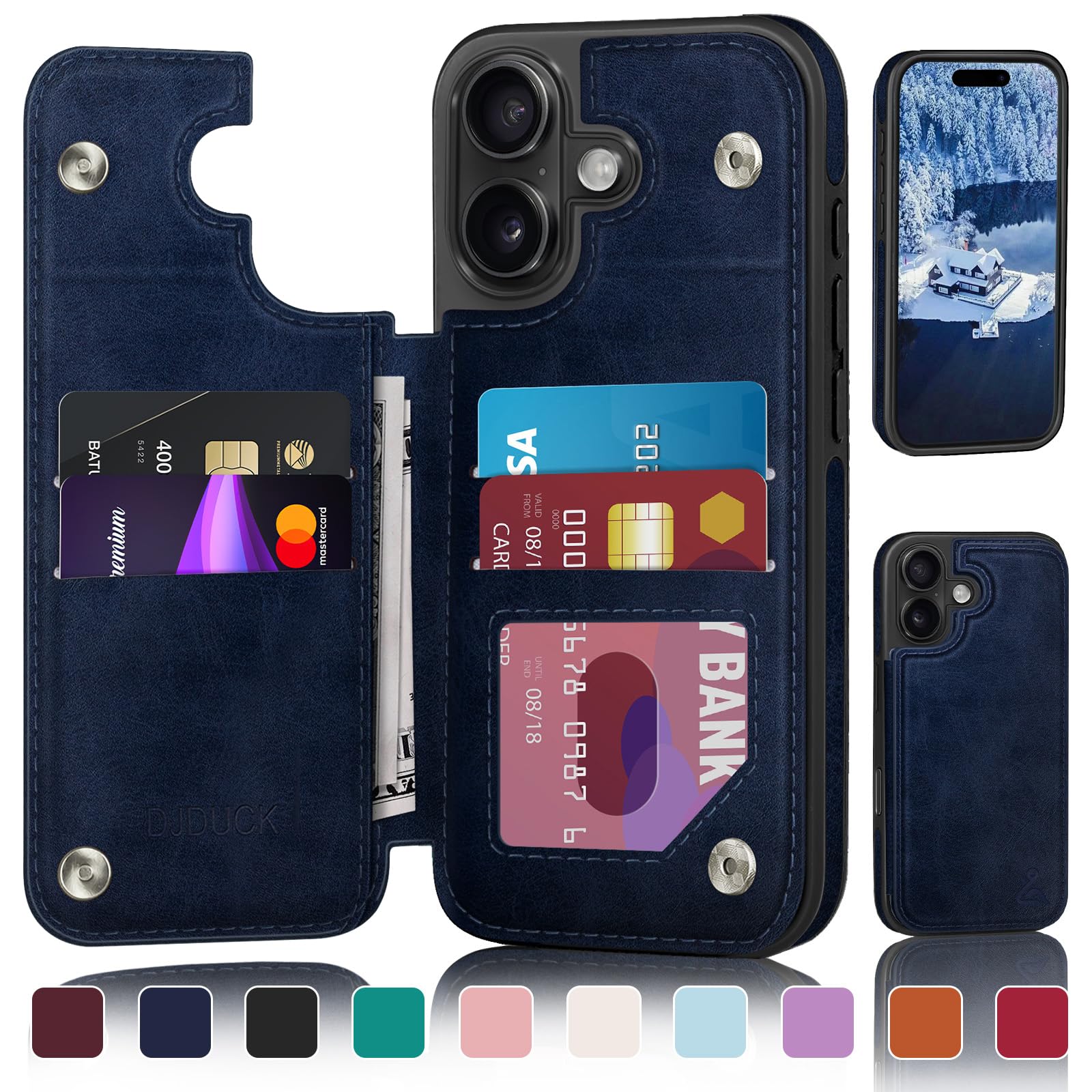 DJDUCK Designed for iPhone 16 Plus Case Wallet with Card Holder, [Magnetic Clasp Cover] [RFID Blocking Leather Protection] Shockproof Women Men Cases