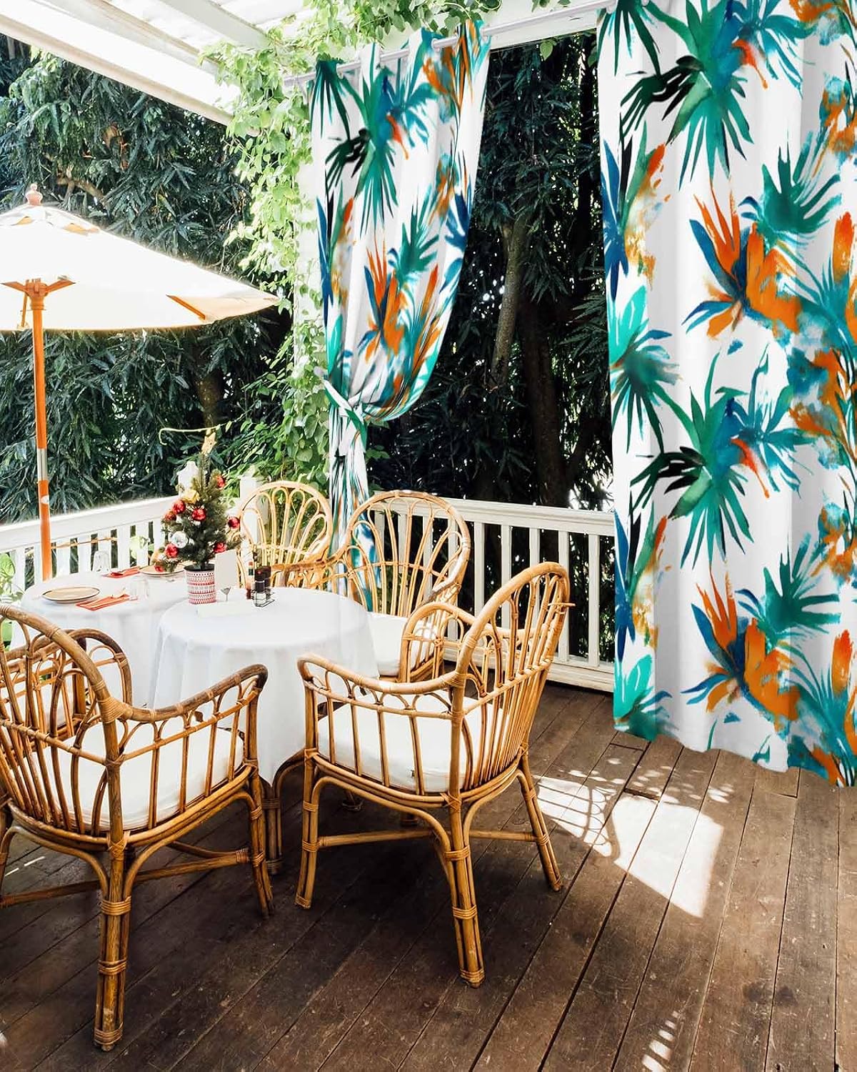 Tropical Plant Palm Leaf 2 Panels Outdoor Curtains for Patio, Curtains 54x84 inch Grommets Waterproof Window Treatment Blackout Drapes for Front Porch Pergola Cabana Gazebo