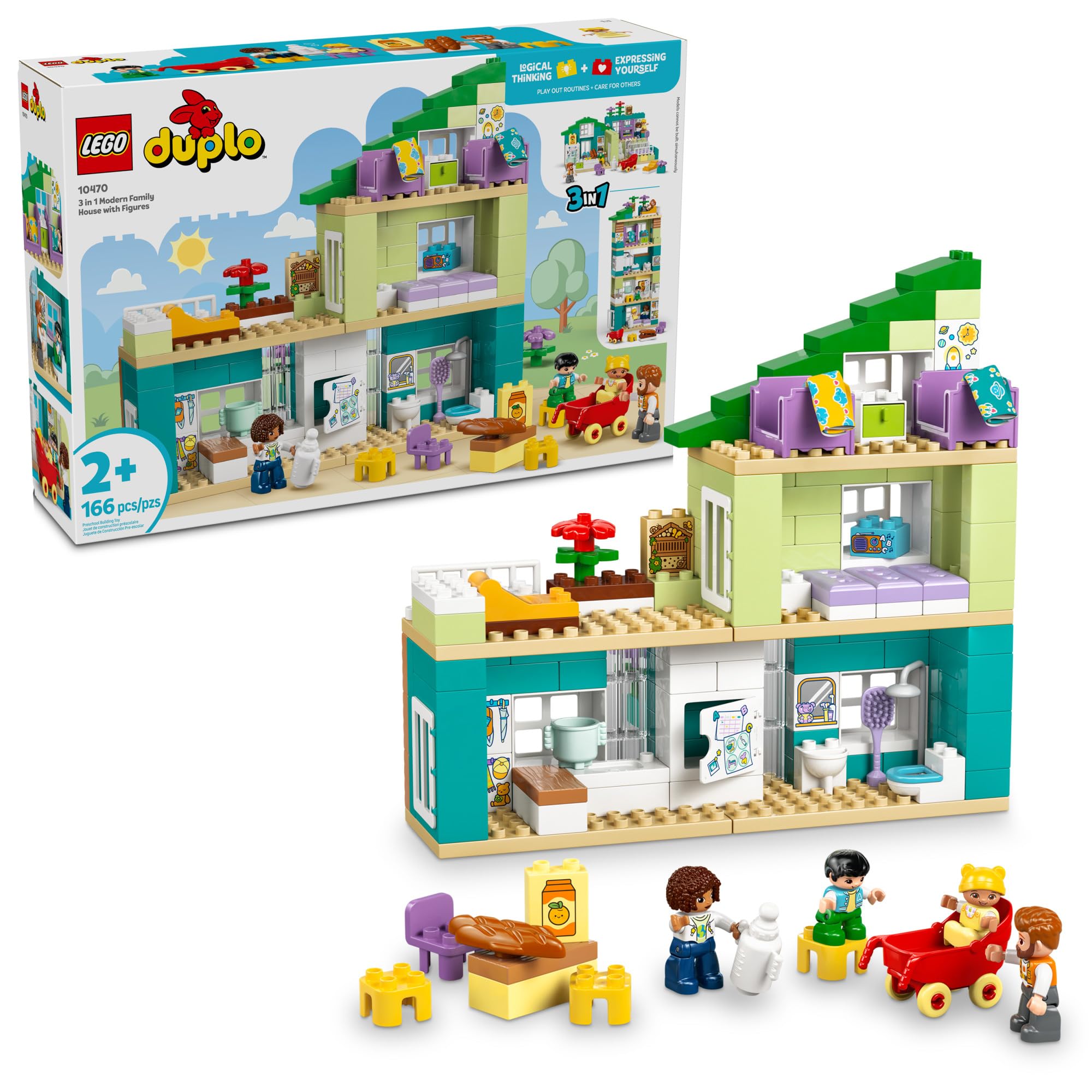 LEGO DUPLO Town 3 in 1 Modern Family House with Figures Building Toy - Learning Play Set for Toddler Boys & Girls, Ages 2+ - Fine Motor Skills Toys for Preschool - Gift for Birthdays - 10470