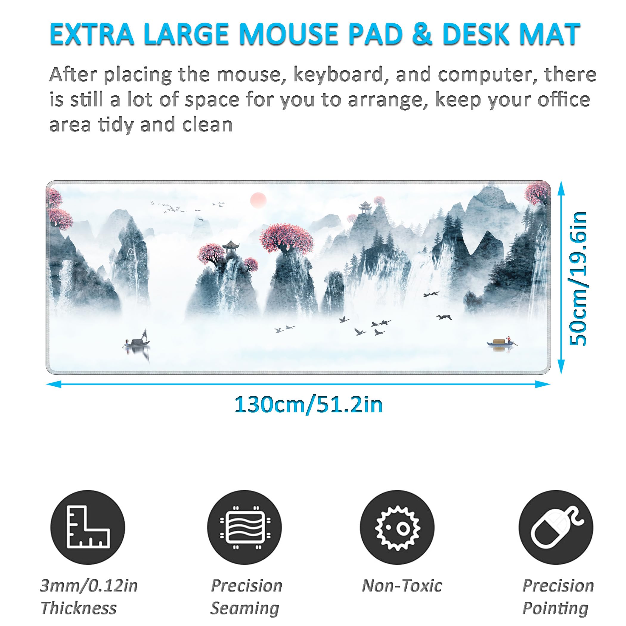 LL-COEUR Mousepad Grande Tappetino per Mouse da Gioco Naturale 1300x500x3mm Tappetino da Scrivania Esteso XXL Speed Gaming XXL