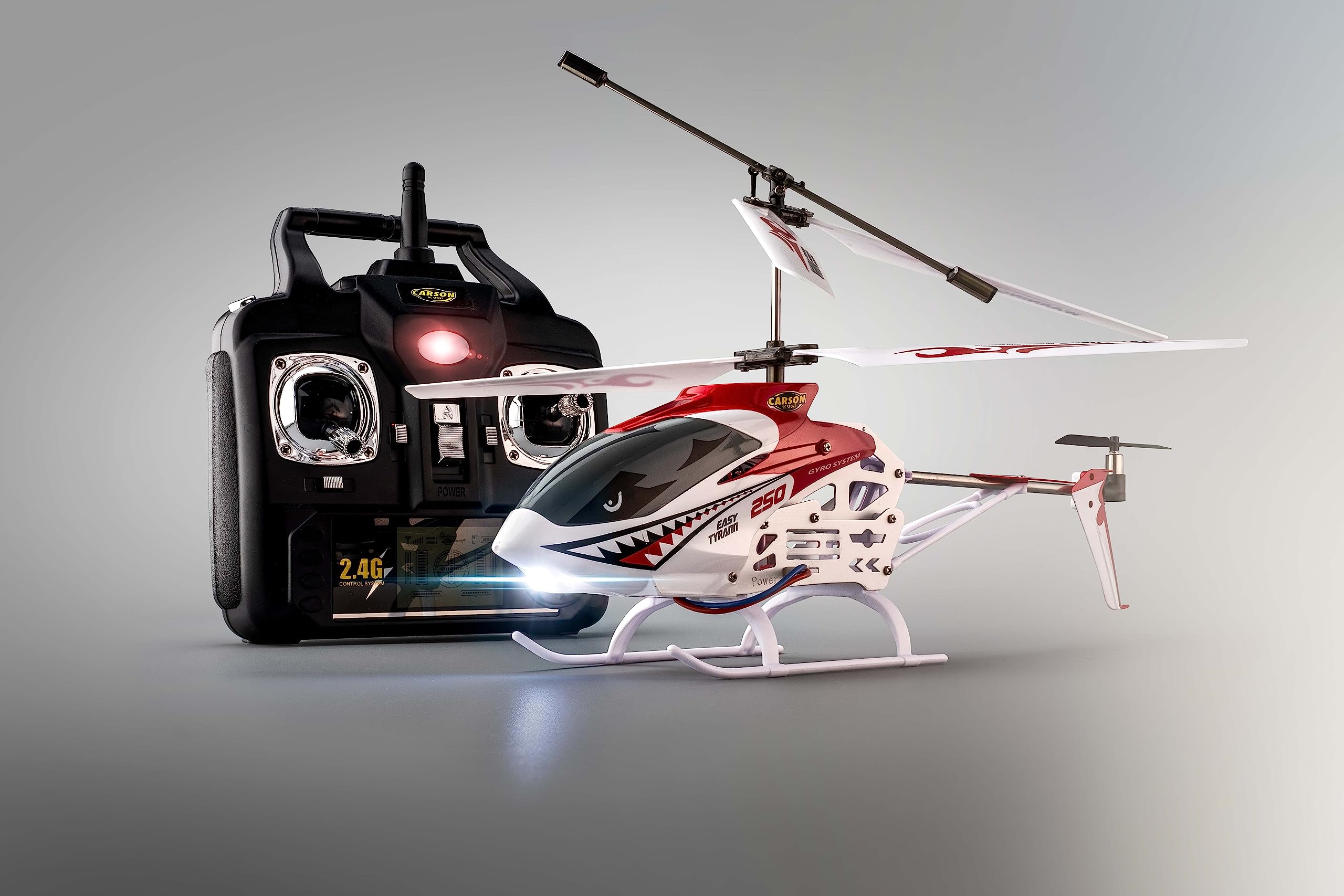 Carson 500507161 Easy Tyrann 250 czerwony – zdalnie sterowany helikopter, wytrzymały RTF (Ready to Fly) model dla początkujących, łącznie z bateriami, dla dzieci od 12 lat