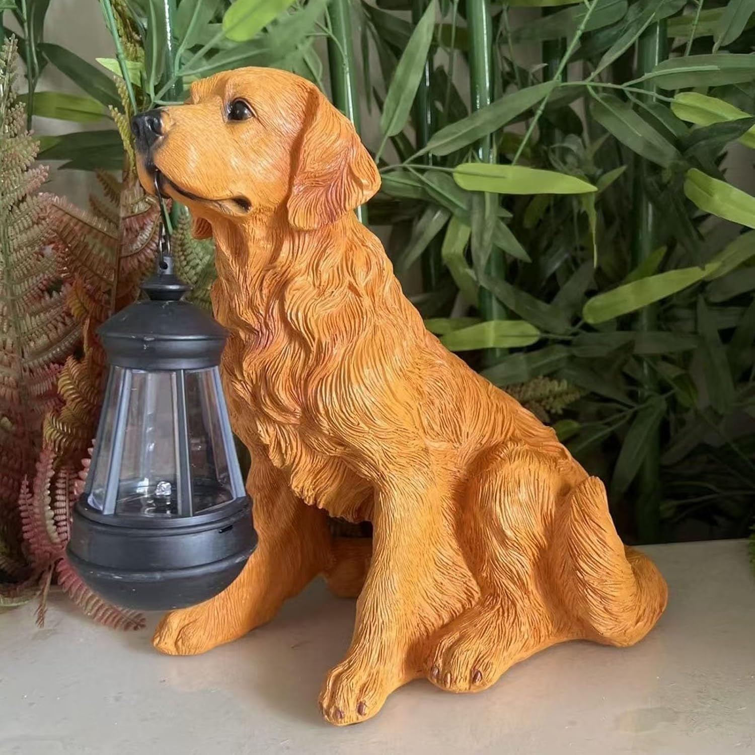Solar Dog Statues with Lantern, Waterproof Outdoor Dog Figurines, Auto On/Off Solar Light for Garden, Yard & Porch, Birthday Memorial Gifts for Grandma Mom Women(C)