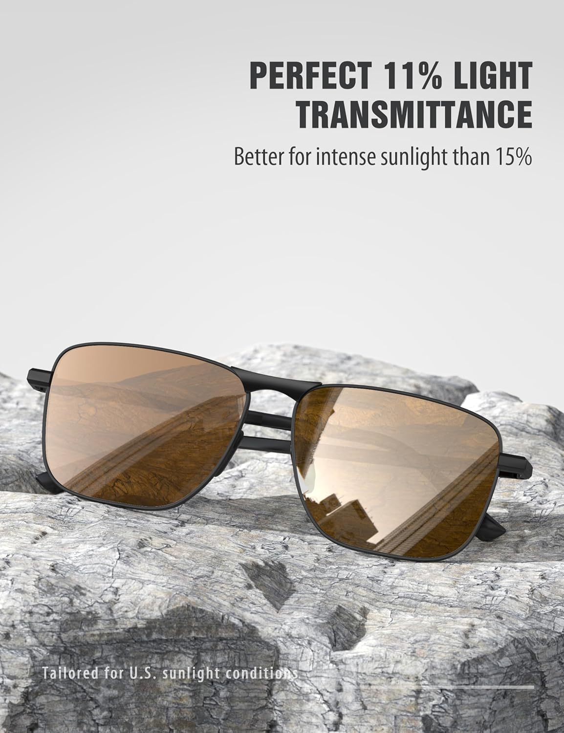 LUENX Rectangular Polarized Aviator Sunglasses for Men Retro Pilot Shades Driving UV400 Protection - Image 3