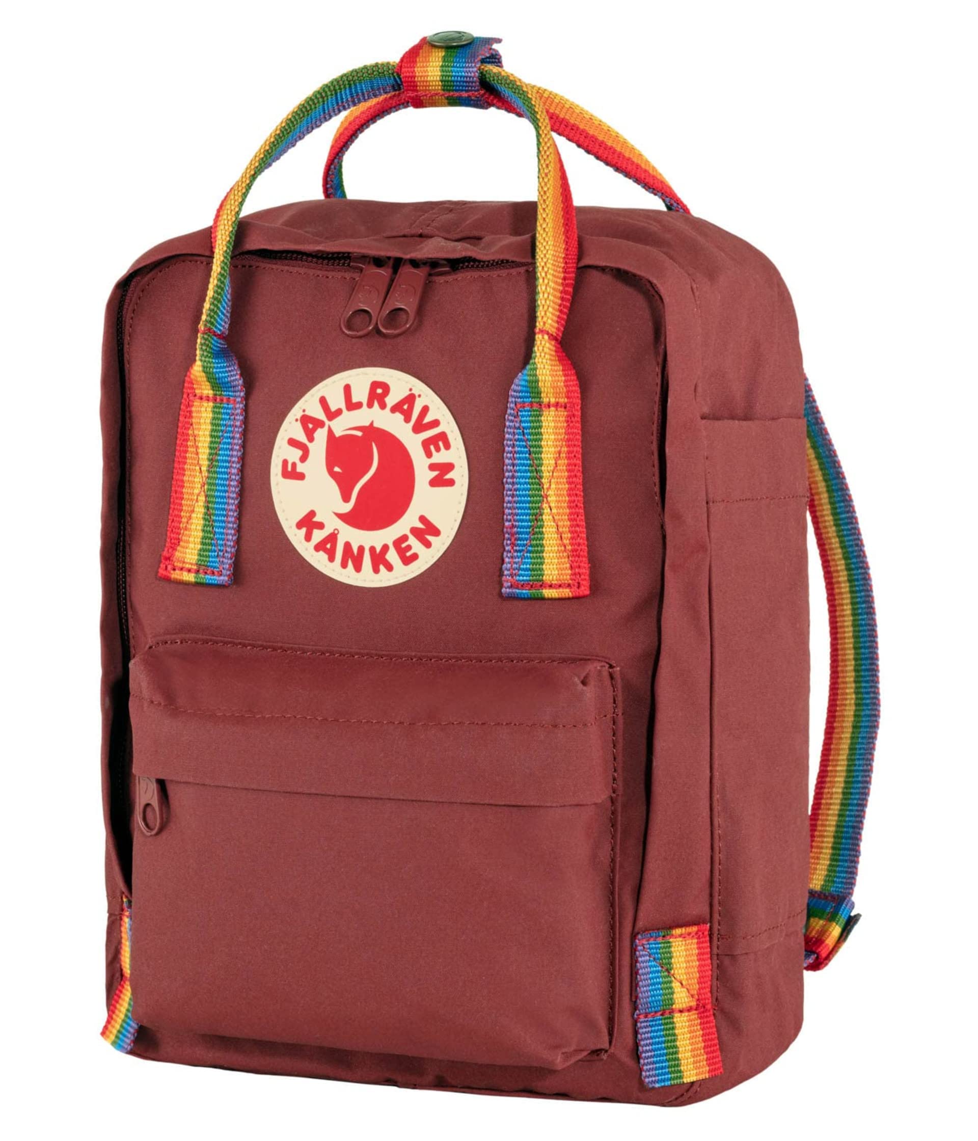 Fjällräven Kånken Rainbow Mini Backpack for Men, and Women - Durable Fabric with Adjustable Shoulder Straps, and Lightweight Backpack Ox Red/Rainbow Pattern One Size One Size