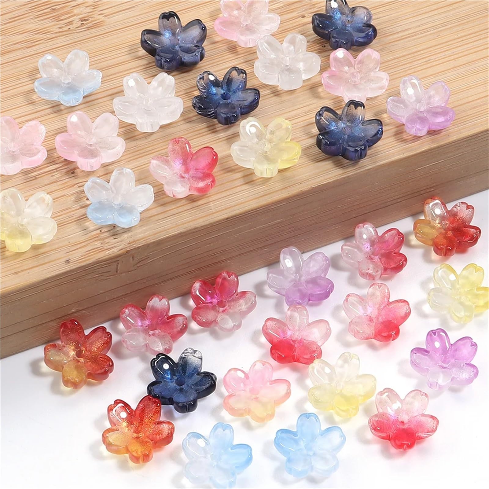 Espaciadores de cuentas acrílicas de flores, 500/1000 unidades, cuentas sueltas de cristal degradado de 10,5 mm para hacer joyas, pulseras, collares, aretes, accesorios (azul negro, 1000 unidades)