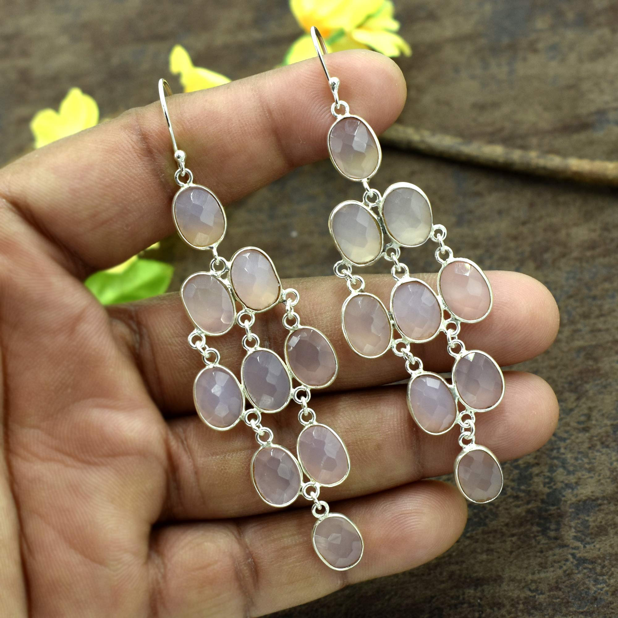 Rose Quartz Dangle Earring 925 Silver