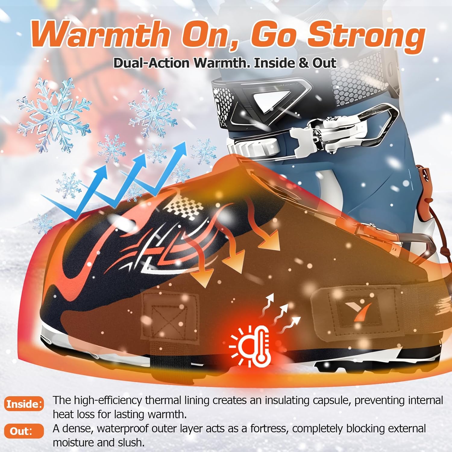Ski Boot Covers, 2 Pairs Ski Boot Glove Keep your Feet Dry & Warm, Neoprene Waterproof for Skiing Accessories Gift