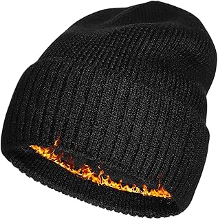 Plus Size Fleece Lined Beanie Hat - M/L/XL/XXL Merino Wool Beanie Hat for Men - Large Winter Hat Ski Skull Cap for Big Heads