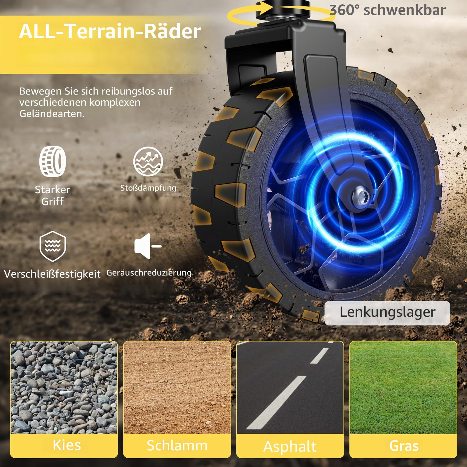 ROSONG Faltbarer Bollerwagen mit Rädern, zusammenklappbar, robust, für Einkäufe, Sport, Garten, Einkaufen, Camping, Schubkarre (Schwarz, 70 L)