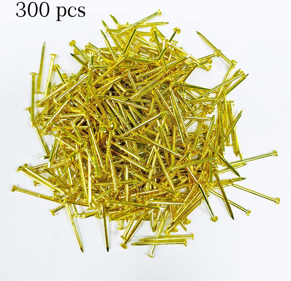 300pcs Brass Tone Small Tiny Nails 1.2x19mm for String Art Kits, Wooden DIY Decorative Pictures Boxes Household Accessories with Storage Box