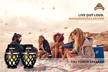 Margaritaville Tiki Torch - Waterproof Bluetooth Speaker, Portable Party Speaker with Flickering LED Lights, Perfect for Travel, Parties, Yards, and Pools (2 Pack)