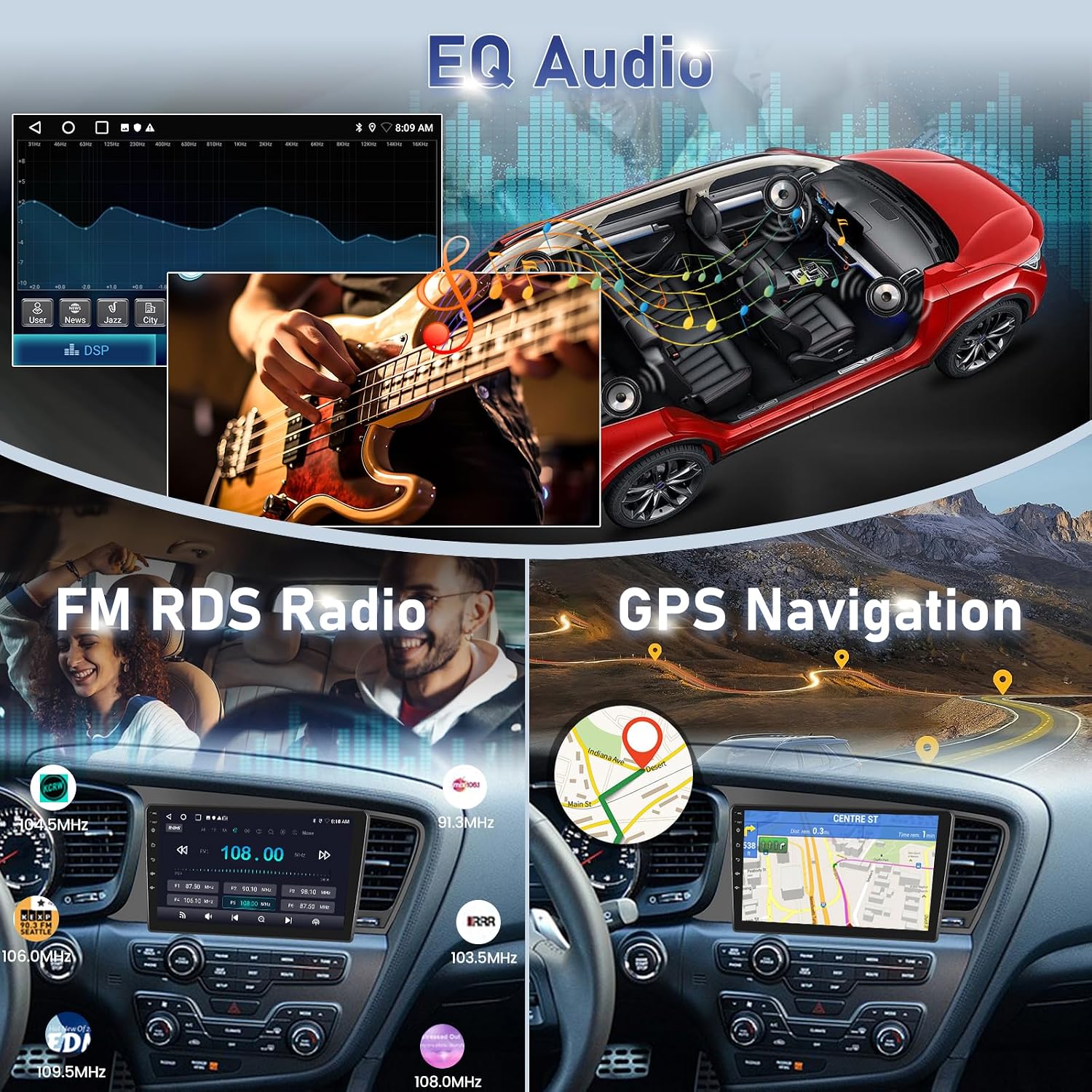 Car Radio for Kia Optima K5 2010 2011 2012 2013, [2G+64G] 9 inch Android Touchscreen Stereo with Carplay & Android Auto, GPS Navigation, WiFi, Bluetooth, SWC, FM/RDS, EQ