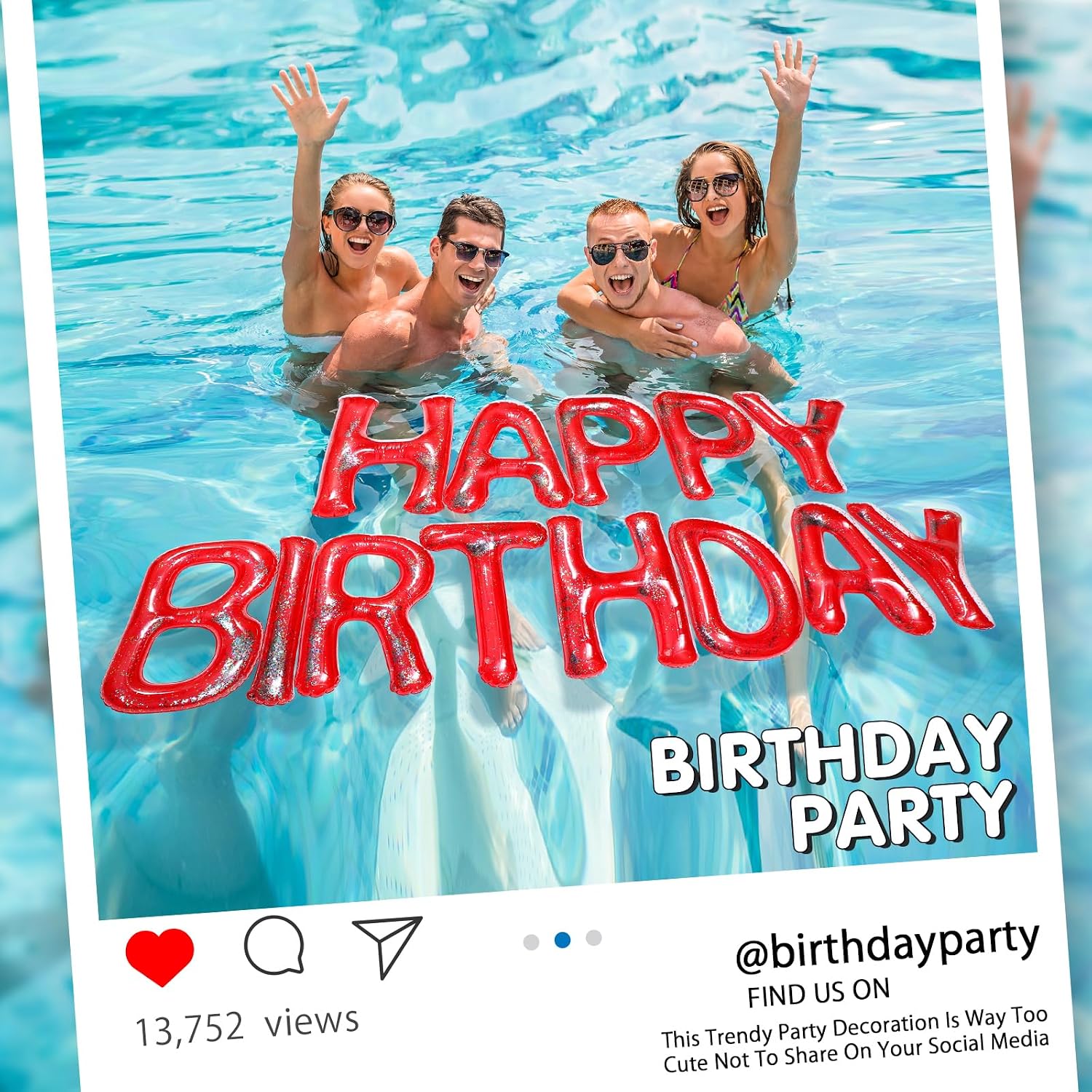 Shappy Happy Birthday Pool Large Floating Letter Balloons with Adhesive Dots Inflatable Pool Decorations for Summer Birthday Party