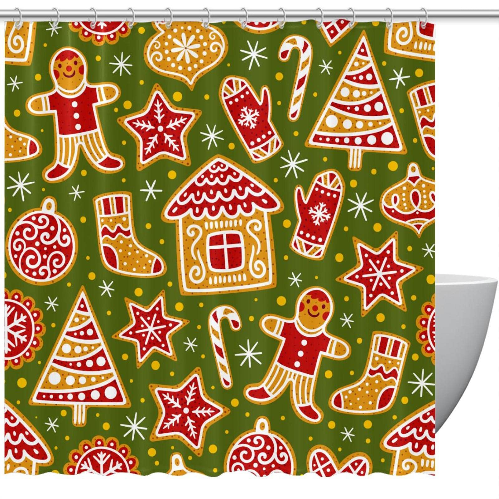 Rideau de douche de Noël anti odeur 183x183 cm pour baignoire