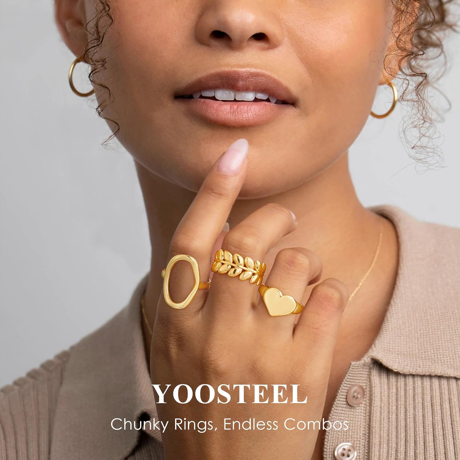 Yoosteel Valentines Day Gifts for Her Womens Chunky Gold Rings - 12 PCS Hypoallergenic 14K Gold Plated Thick Stackable Rings for Women Non Tarnish Dainty Gold Adjustable Ring Stack Set Trendy Jewelry - Image 3