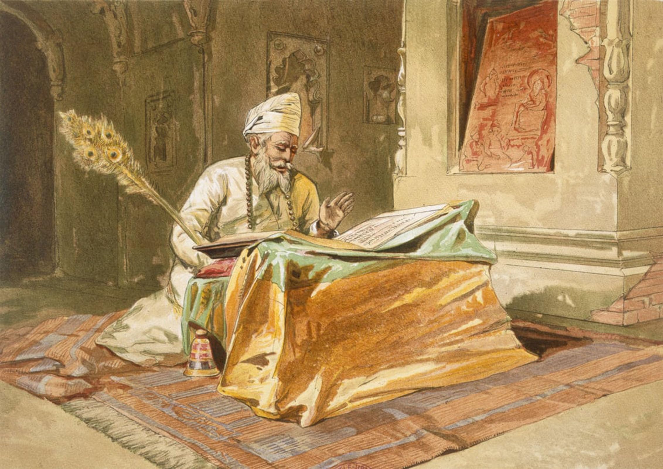 SERENDIPITP Vintage Picture Print on Canvas Wall Art Poster Sikh Priest Reading the Grunth Umritsar From india Ancient and Modern by William Crimea Simpson Artwork Print Poster for Wall Decor 60x90cm