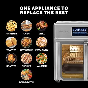 Kalorik MAXX Air Fryer Oven, 26 Quart 10-in-1 Countertop Toaster Oven & Air Fryer Combo - Fry, Bake, Roast, Rotisserie, More, Large Glass French Doors & 9 Accessories, 1700-Watts, Stainless Steel