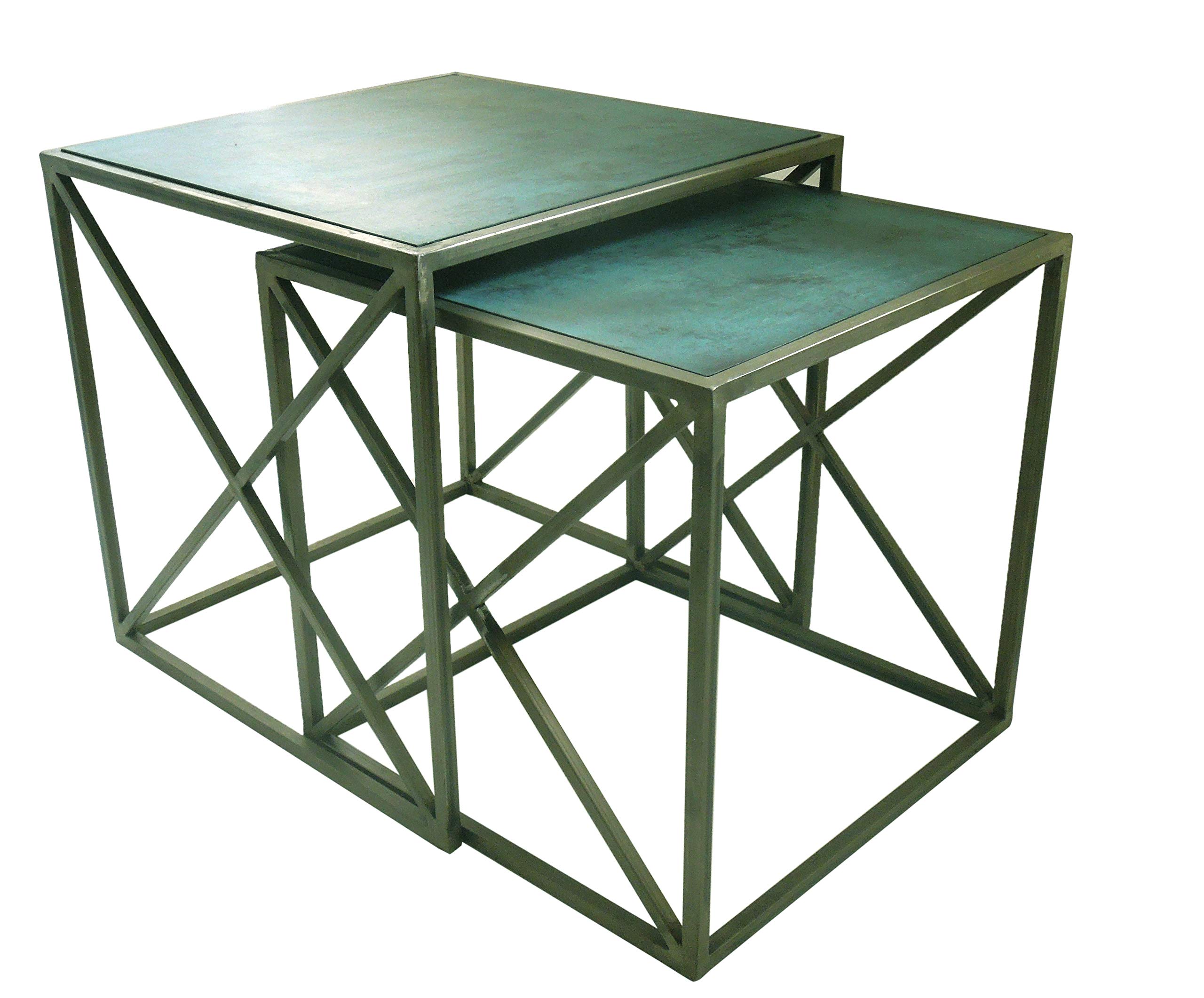 Metal Natural Iron Antique Antique Coffee Table Set of 2 With Antique Patina Finish top Large & Medium Size Table |Nested Tables Set of 2 | Metal Table for Living Room. 22" H Large, 18" Height Small.