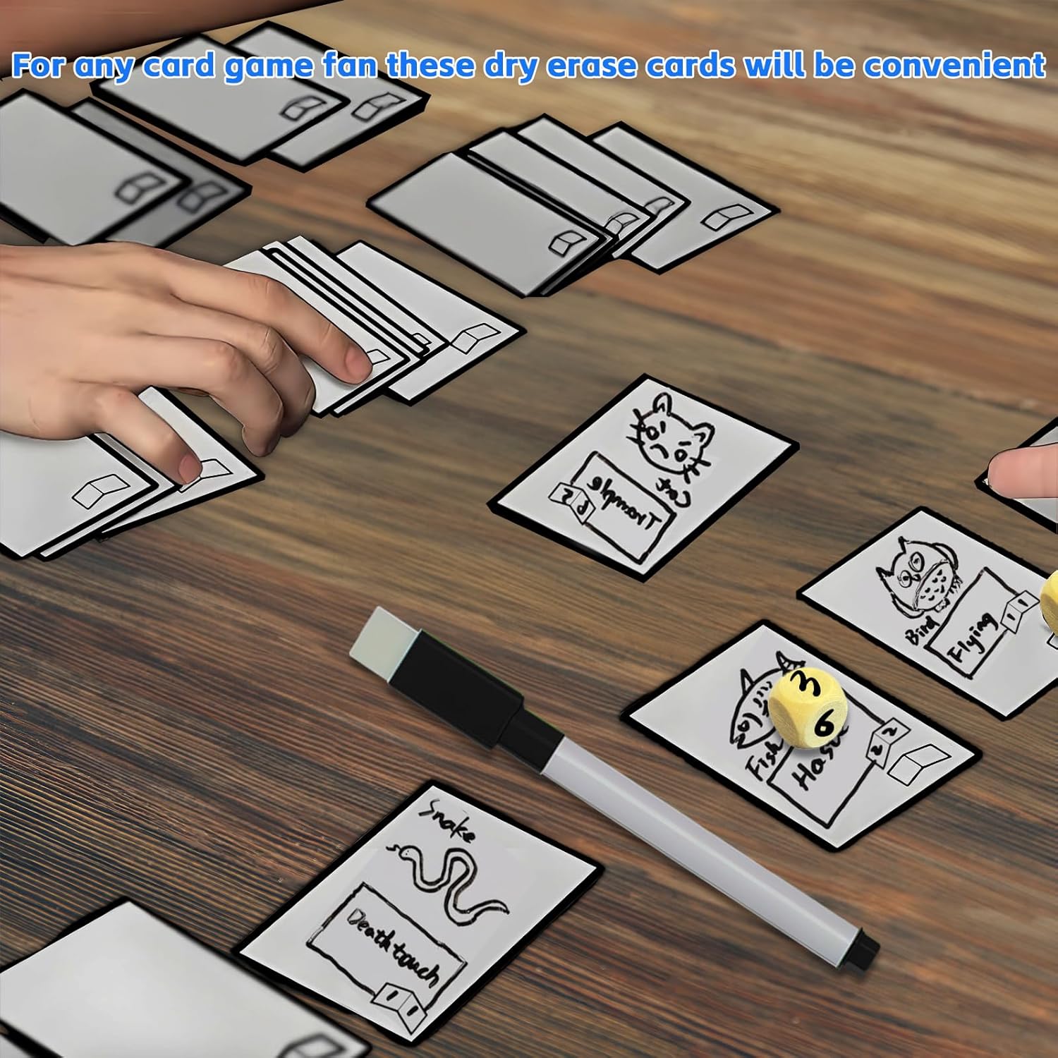 50pcs Multifunctional Tokens Dry Erase Index Cards with 1pc Storage Box 5 Pcs Dry Erase Markers 6pcs Blank Dice and 2pc Glasses Cleaning Cloth, Reusable Blank Playing Cards Dry Erase Tokens for Game