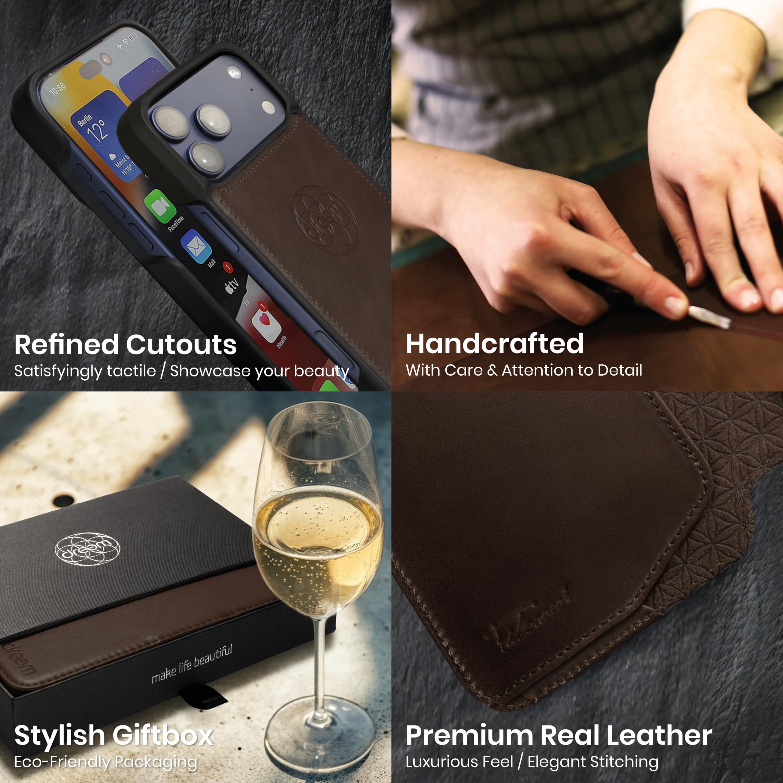 dreem Funda Cartera extraíble para iPhone 17 Pro en Piel auténtica