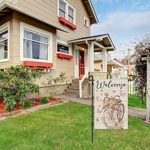 Miniatura 4 de INNORU Bandera de jardín de bienvenida, letrero de mariposa para bicicleta, fiesta de amigos, decoración de césped para interiores y exteriores,