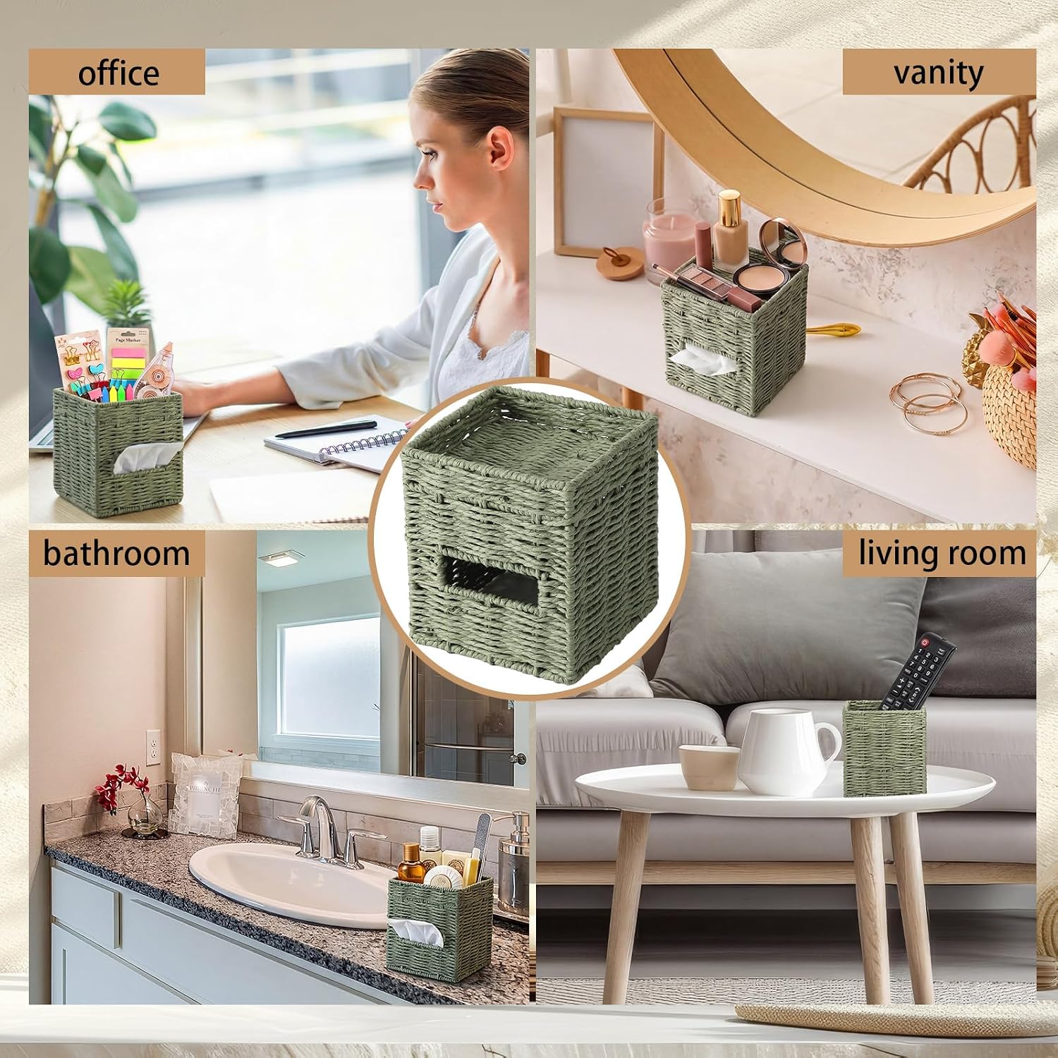 Sage Green Tissue Box Cover with Storage Tray Tissue Box Holder