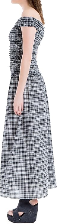 Max Studio Off-The-Shoulder Plaid Maxi Dress