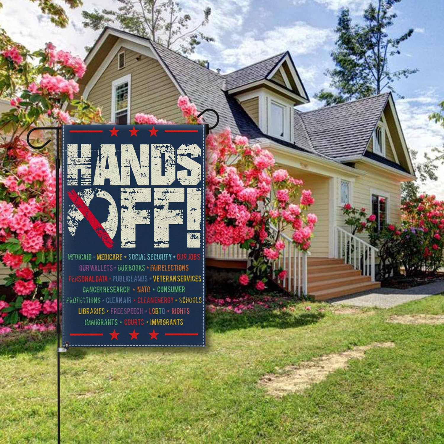 Hands Off Protest Gartenflagge 30,5x45,7cm - Social Security & Medicare Protest, Wetterfest Für Außenbereich